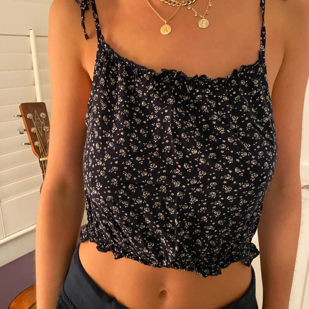 Brandy Melville navy floral shirt, size OS